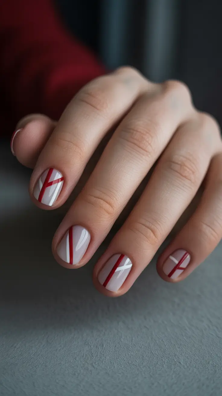 simple winter nails Crimson Lines and Winter Whites
