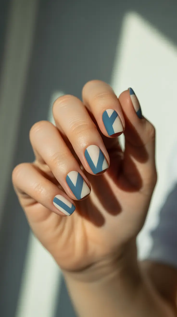 simple winter nails Frosty Blue V-Lines