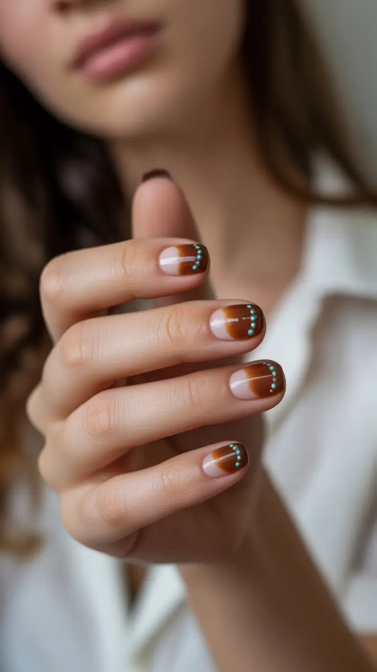 winter nails 2025 caramel glaze with teal accents