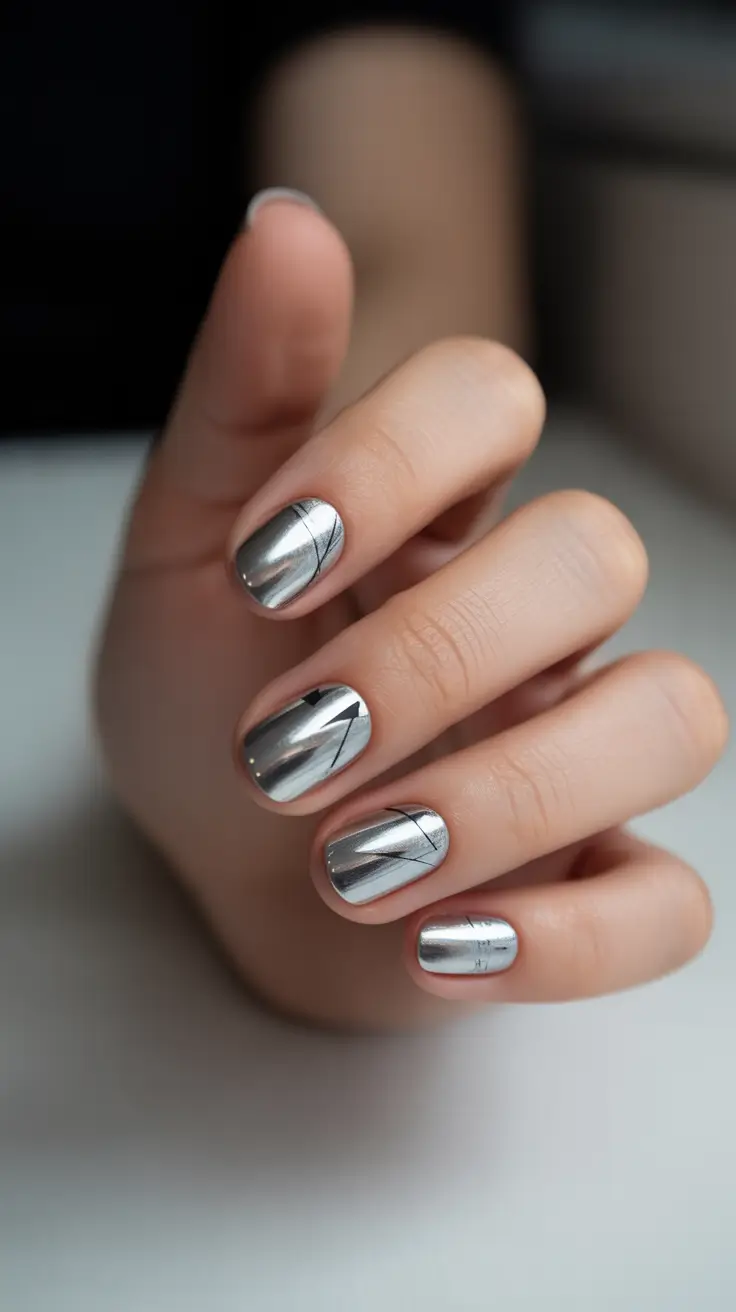 winter nails 2025 minimalist chrome geometry