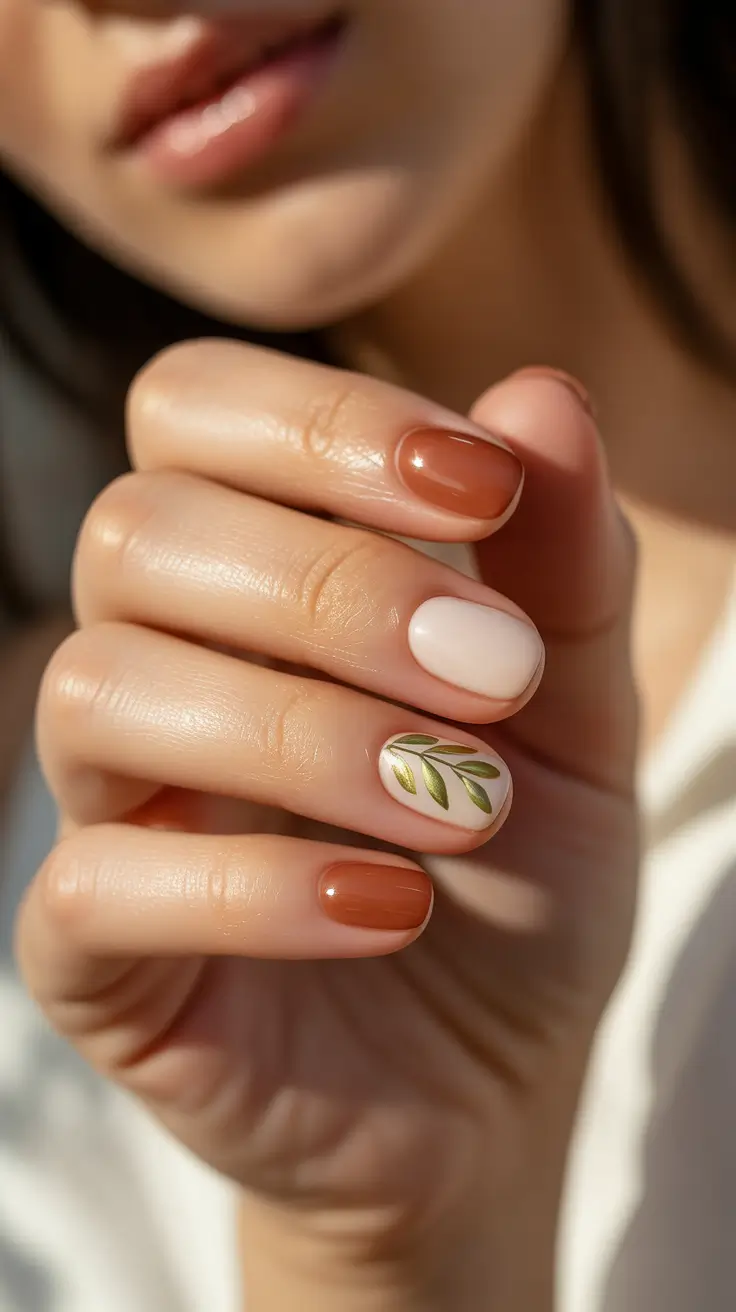 winter nails 2025 terracotta olive leaf minimalism