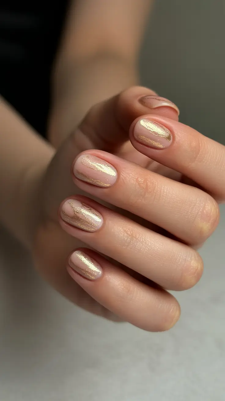 winter nails 2025 soft gold veil on nude