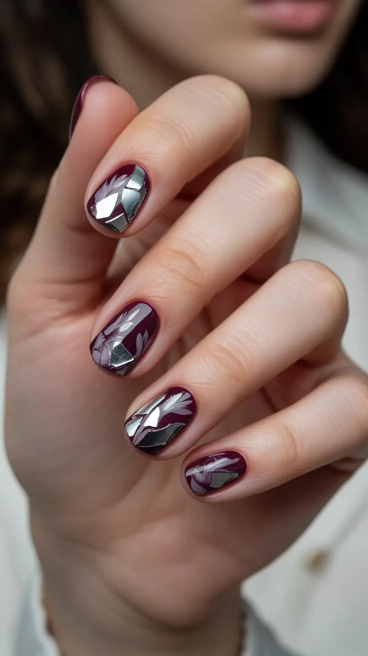 dark-winter-nail-colors-burgundy-mirror-shards