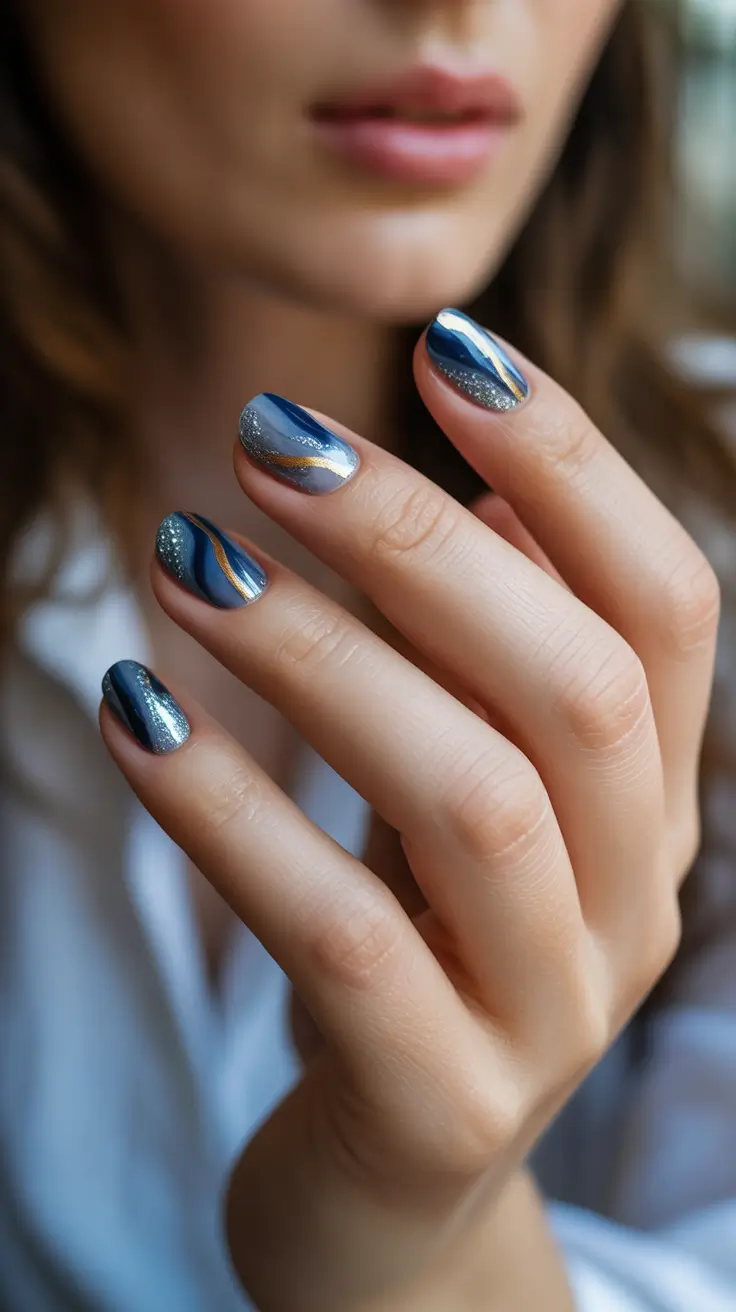 dark-winter-nail-colors-midnight-blue-with-metallic-curves