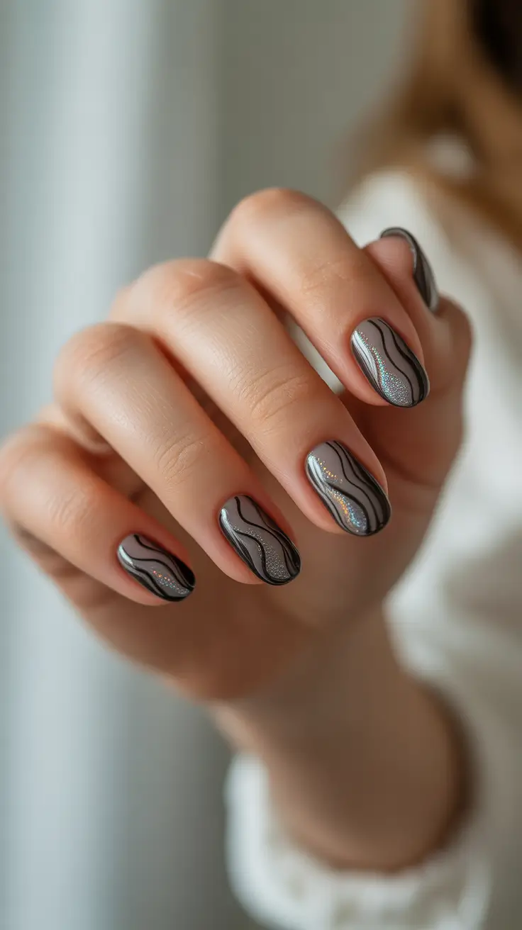 dark-winter-nail-colors-graphite-waves-with-holographic-dust
