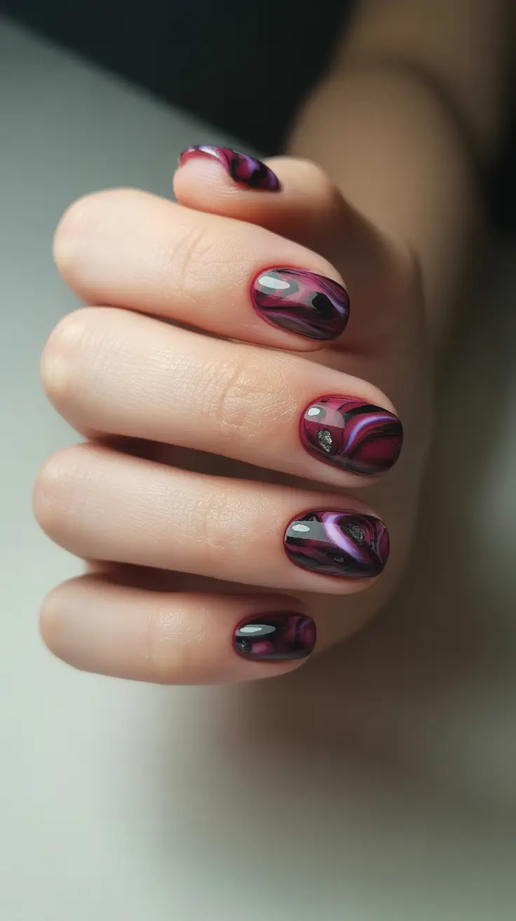 dark-winter-nail-colors-berry-marble-swirls