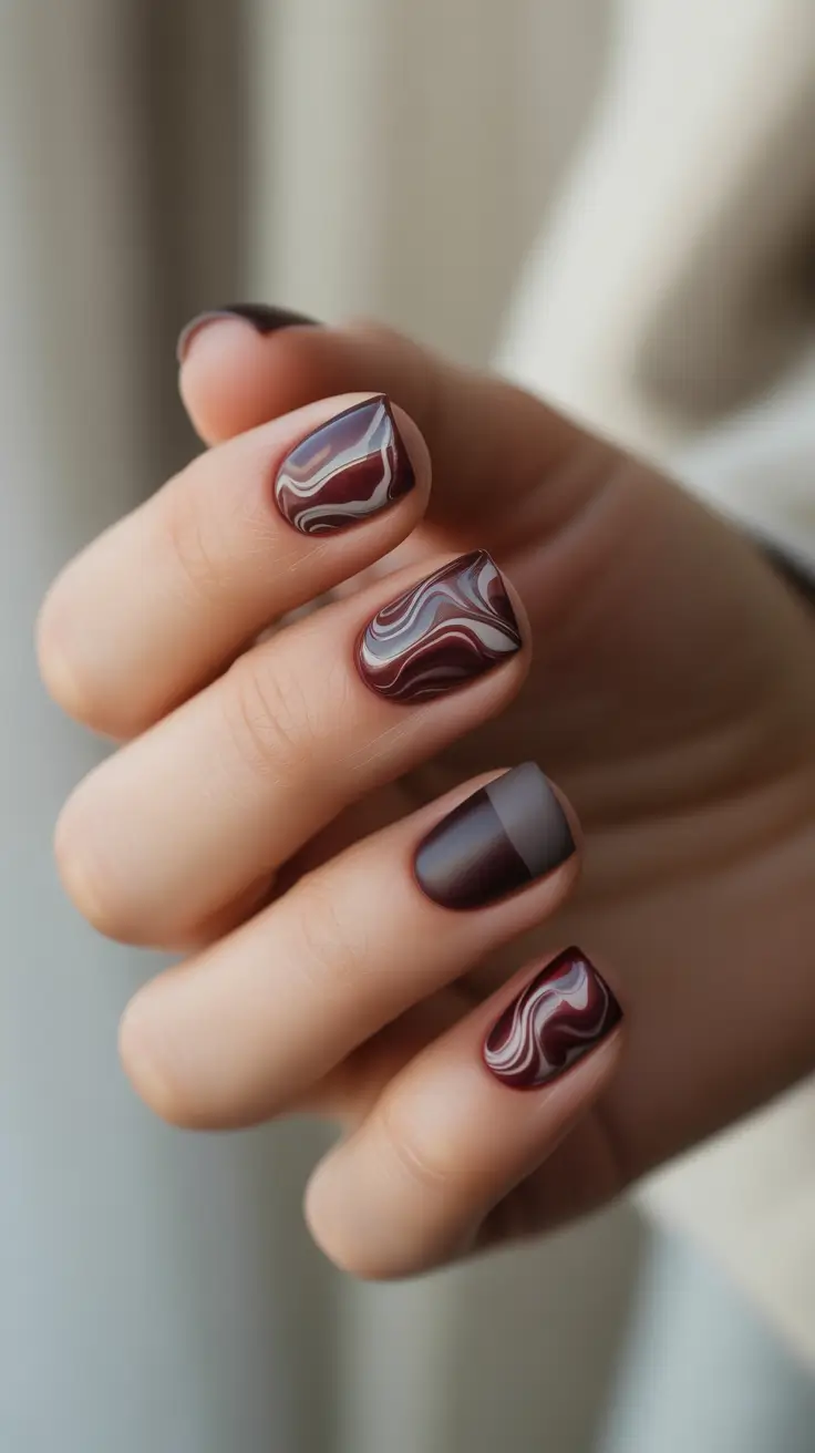 dark-winter-nail-colors-mocha-swirls-with-matte-touch