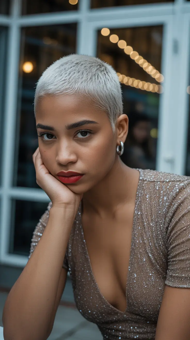 winter hair colors for black women Silver Pixie Shine