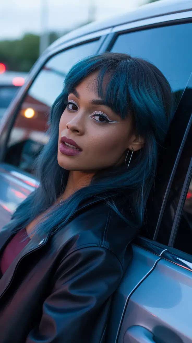 winter hair colors for black women Midnight Teal Layers