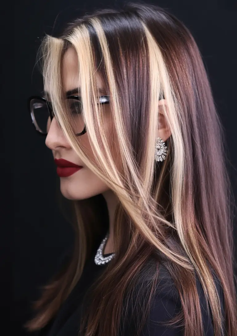 Winter 2025-2026 Hair Colors Ideas for Blondes Chunky Blonde Highlights on a Dark Base