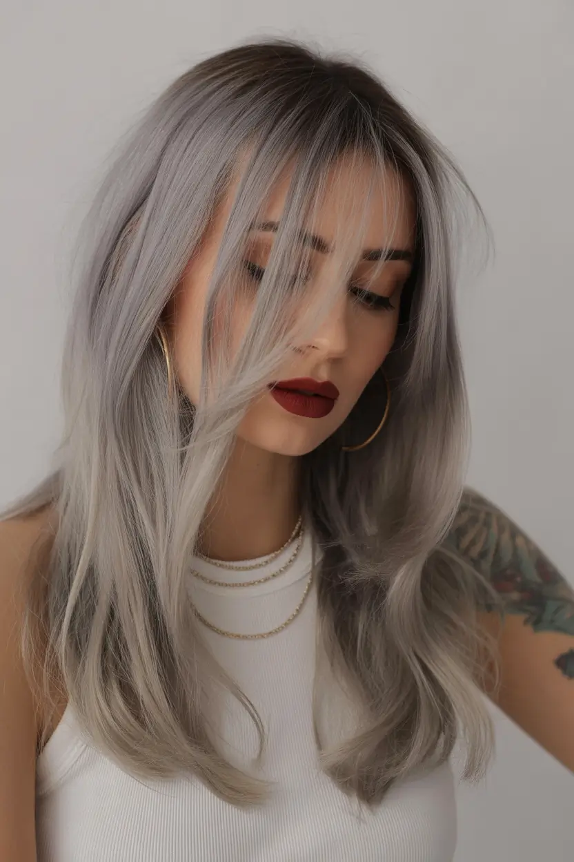 Winter 2025-2026 Hair Colors Ideas for Blondes Soft Gray Fade with Natural Roots