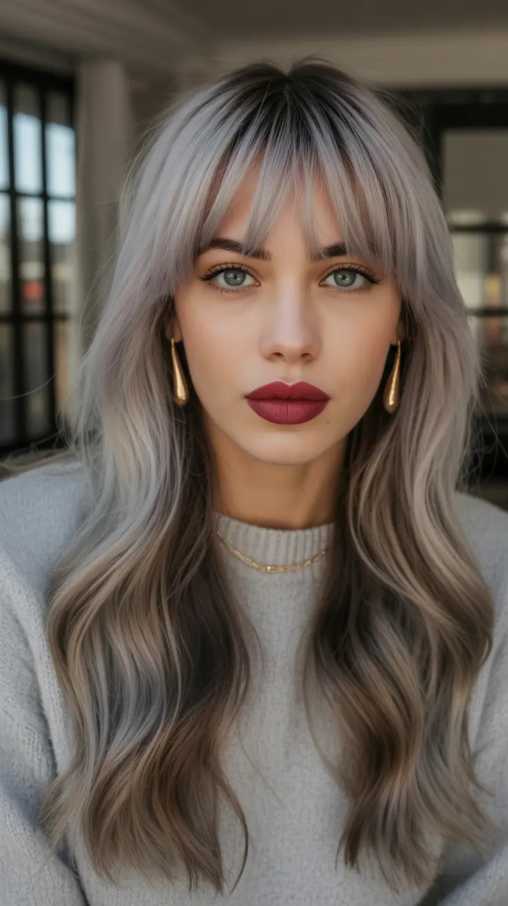 Winter 2025-2026 Hair Colors Ideas for Blondes Ash Blonde with Curtain Bangs
