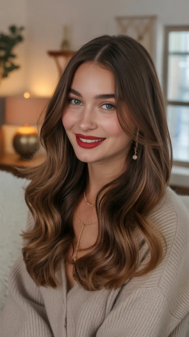 Winter 2025-2026 Hair Colors Ideas for Brown Hair Caramel Brunette Waves