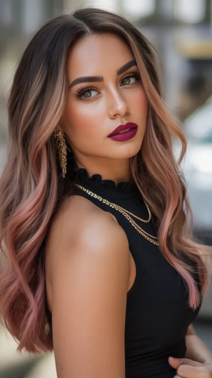 Winter 2025-2026 Hair Colors Ideas for Brown Hair Rosy Brunette Balayage