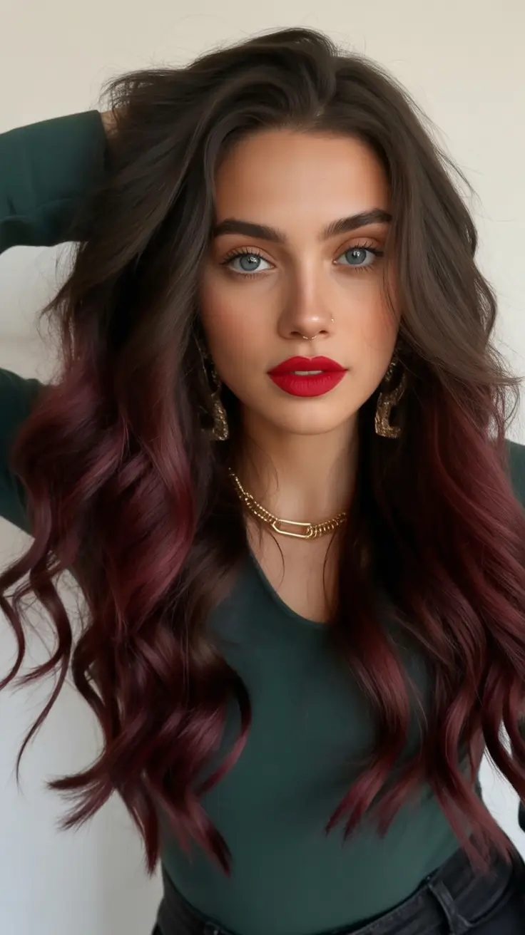 Winter 2025-2026 hair colors ideas for brown hair Warm Chocolate Melt with Long Layers