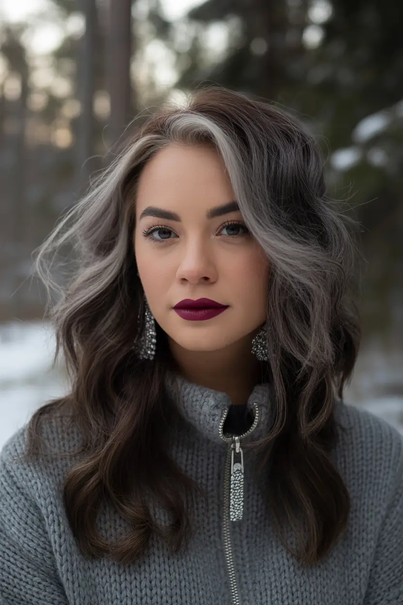 Winter 2025-2026 Hair Colors Ideas for Brown Hair Frost-Kissed Contrast