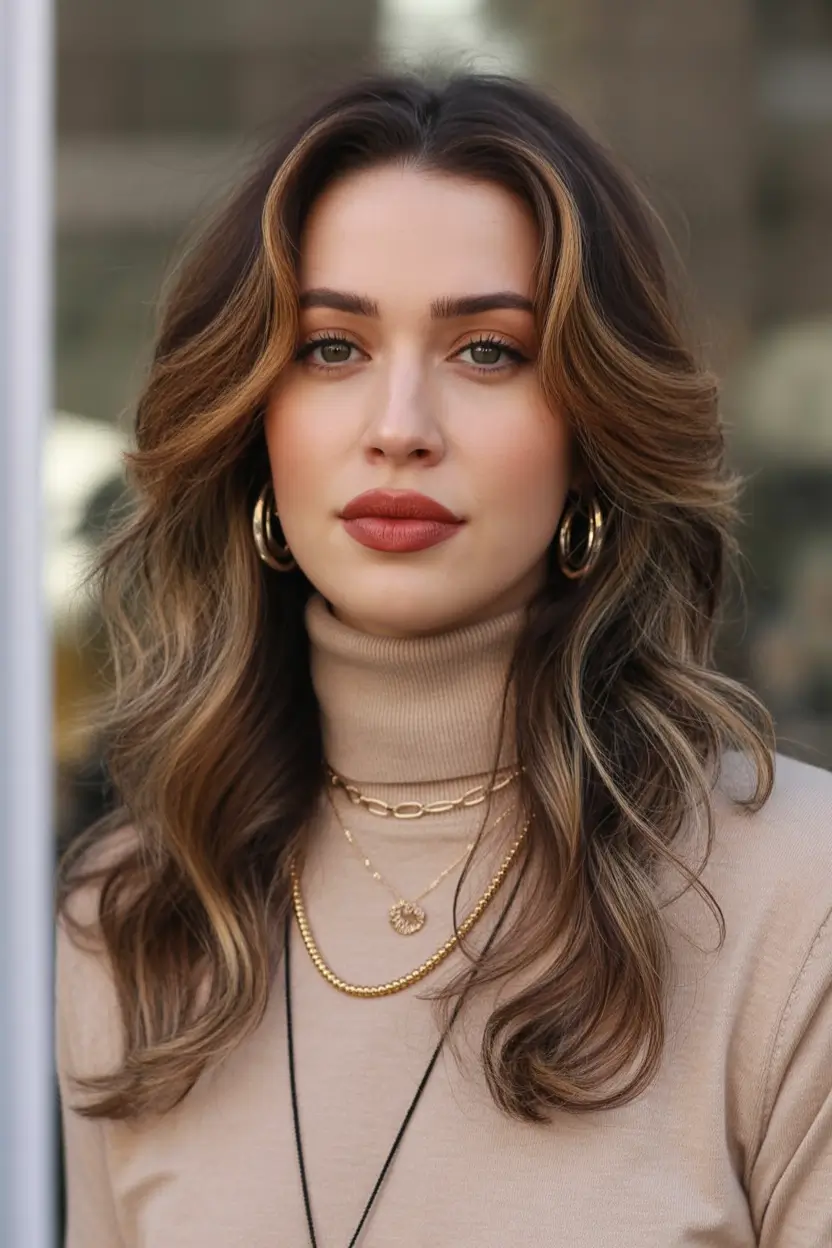 Winter 2025-2026 Hair Colors Ideas for Brown Hair Layered Brunette Elegance