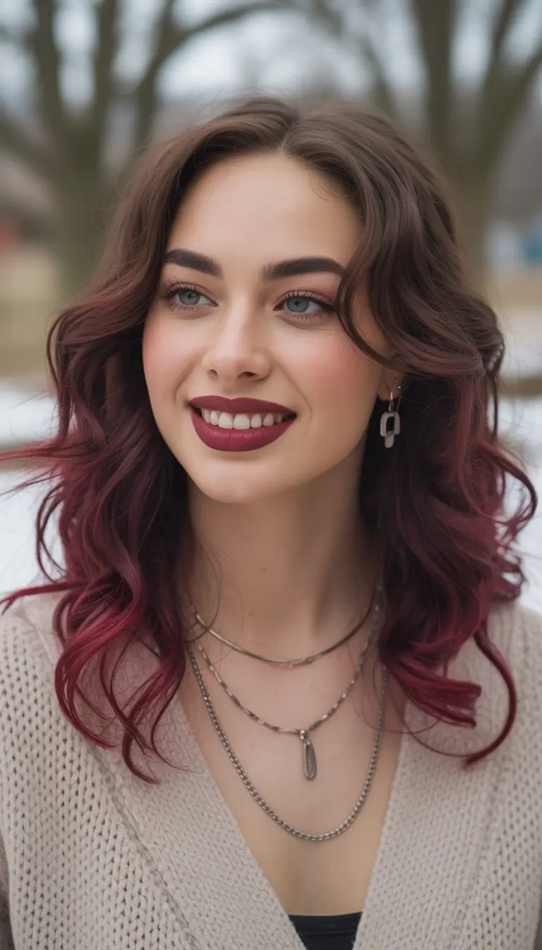Winter 2025-2026 Hair Colors Ideas for Brown Hair Berry-Toned Balayage
