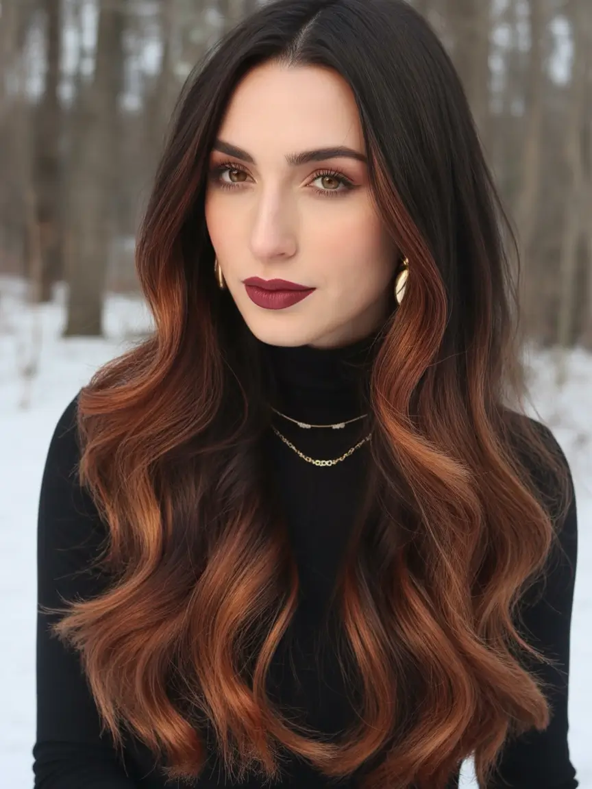 Winter 2025-2026 Hair Colors Ideas for Brown Hair Chestnut and Copper Melt