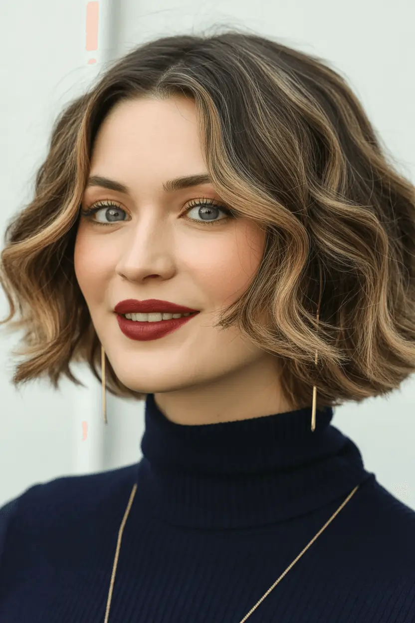 Winter 2025-2026 Hair Colors Ideas for Brunette Textured Brunette Bob with Golden Highlights