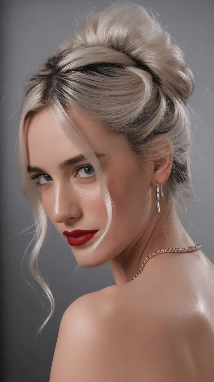 Winter 2025-2026 Hair Colors Ideas for Brunette Elegant Brunette Updo with Platinum Accents