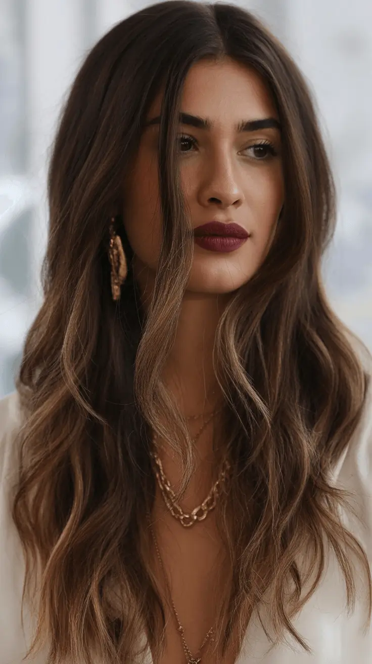 Winter 2025-2026 Hair Colors Ideas for Brunette Voluminous Brunette Blowout with Warm Undertones