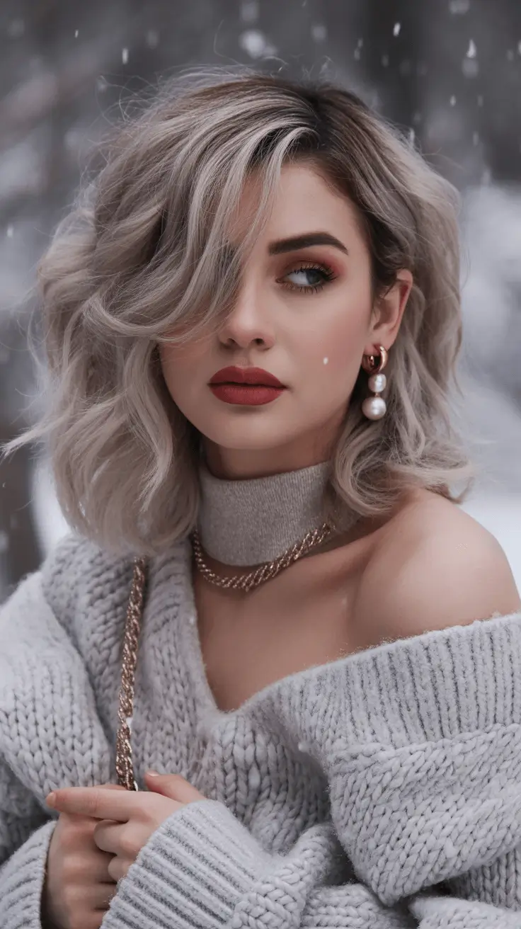 Winter 2025-2026 Hair Colors Ideas for Brunette Wavy Brunette with Soft Blonde Accents