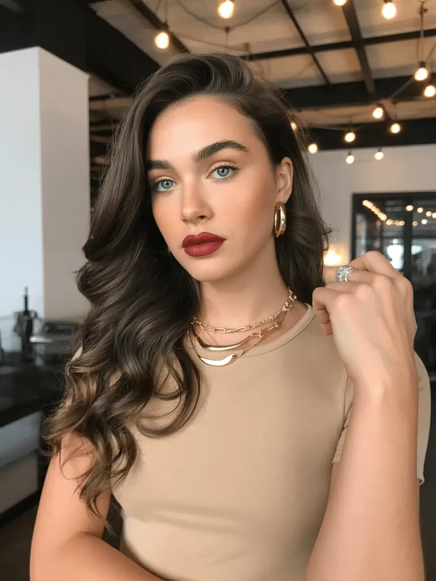 Winter 2025-2026 Hair Colors Ideas for Brunette Classic Deep Brunette with Retro Glam Waves