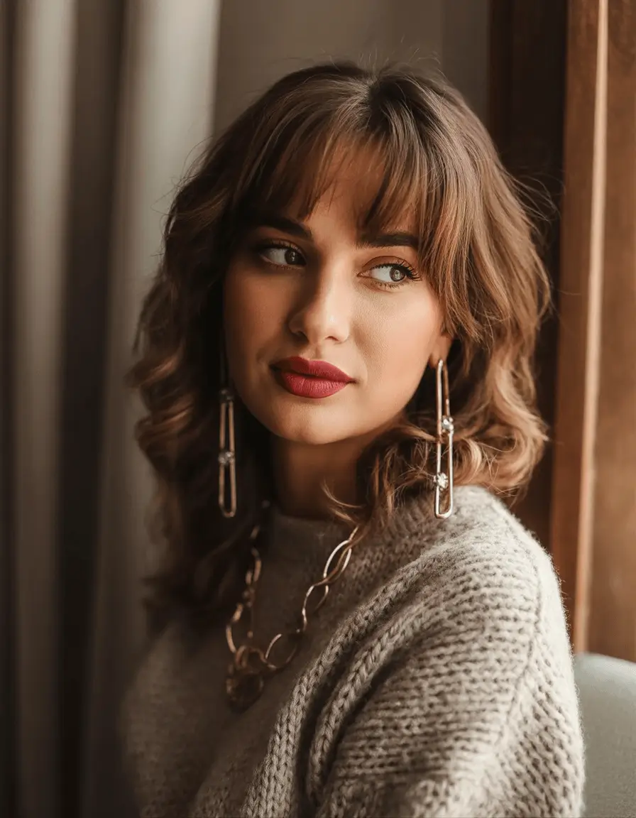 Winter 2025-2026 Hair Colors Ideas for Brunette Classic Brunette Shag with Soft Bangs