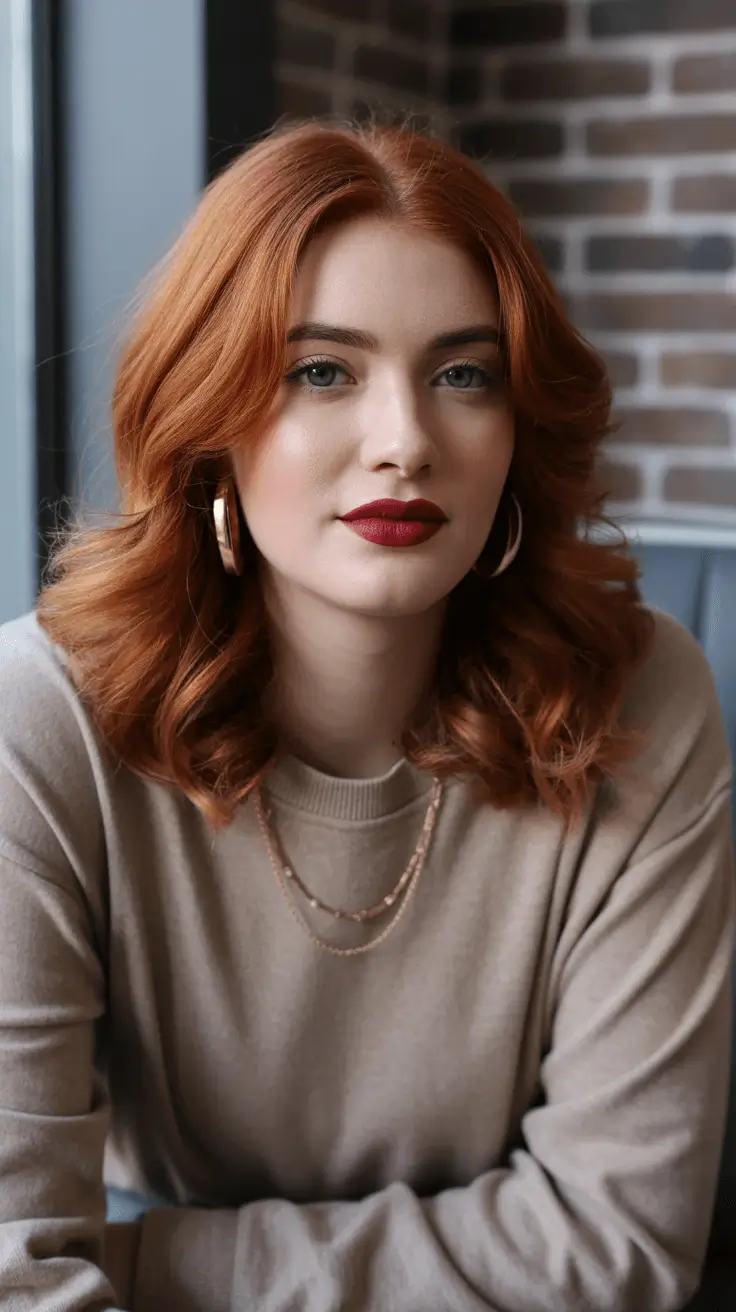 Winter 2025-2026 Hair Colors Ideas for Brunette Copper Brunette with Cozy Retro Vibes