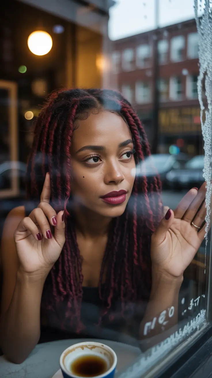 winter hair colors dark skin Plum-Red Locs