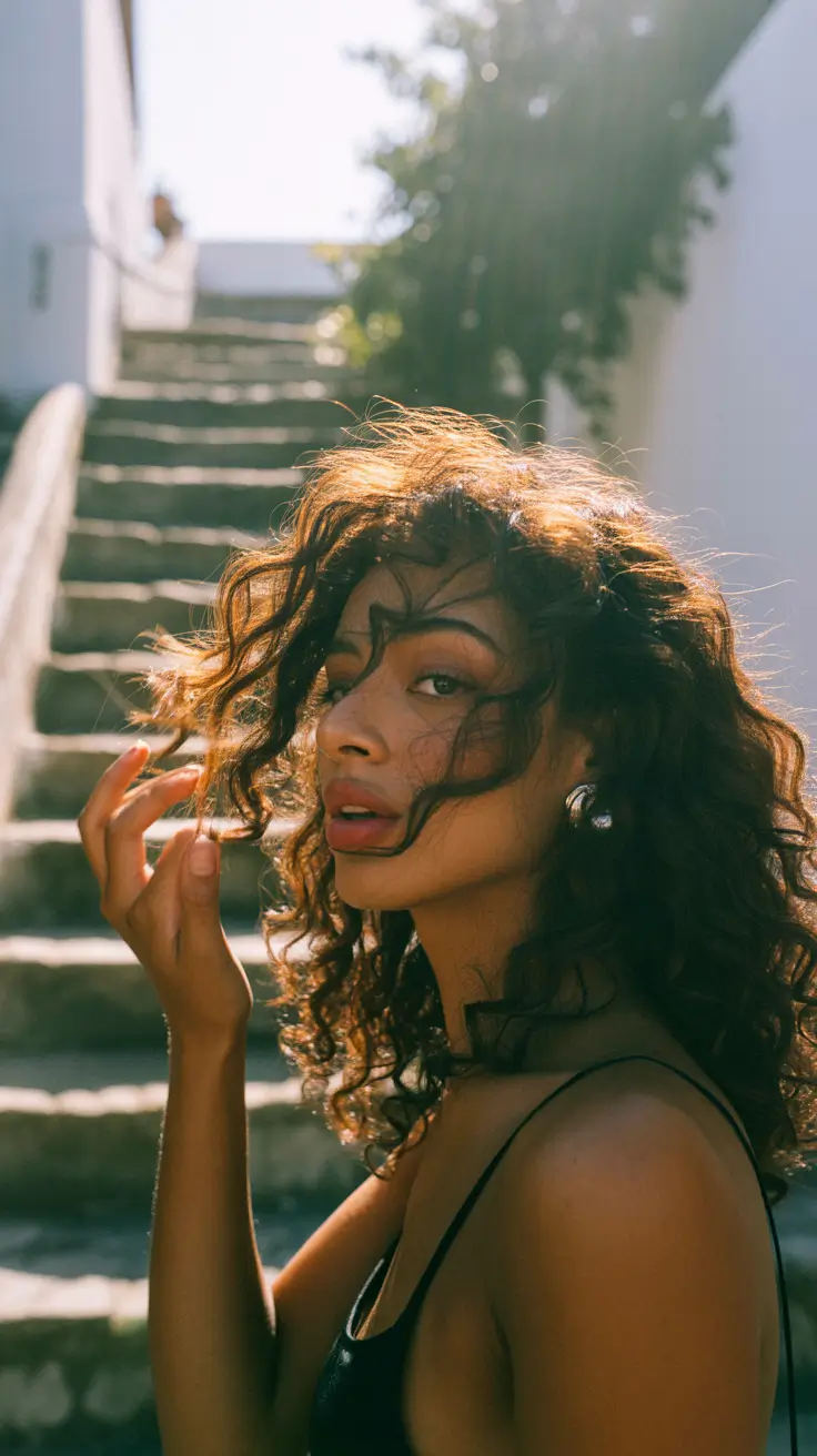 winter hair colors dark skin Bronzed Chestnut Curls