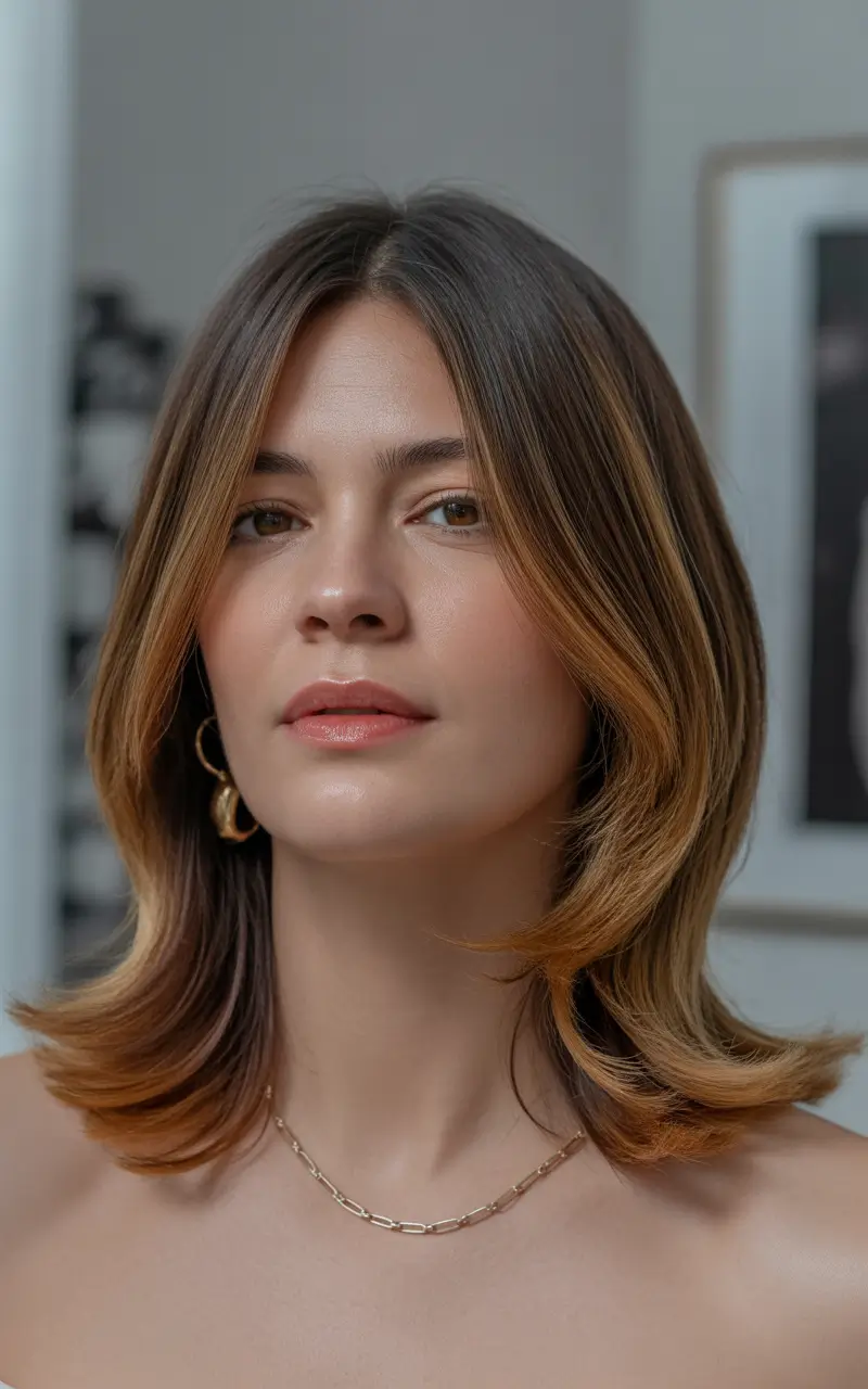 winter haircuts for women over 40 soft layered medium cut with golden toned ends