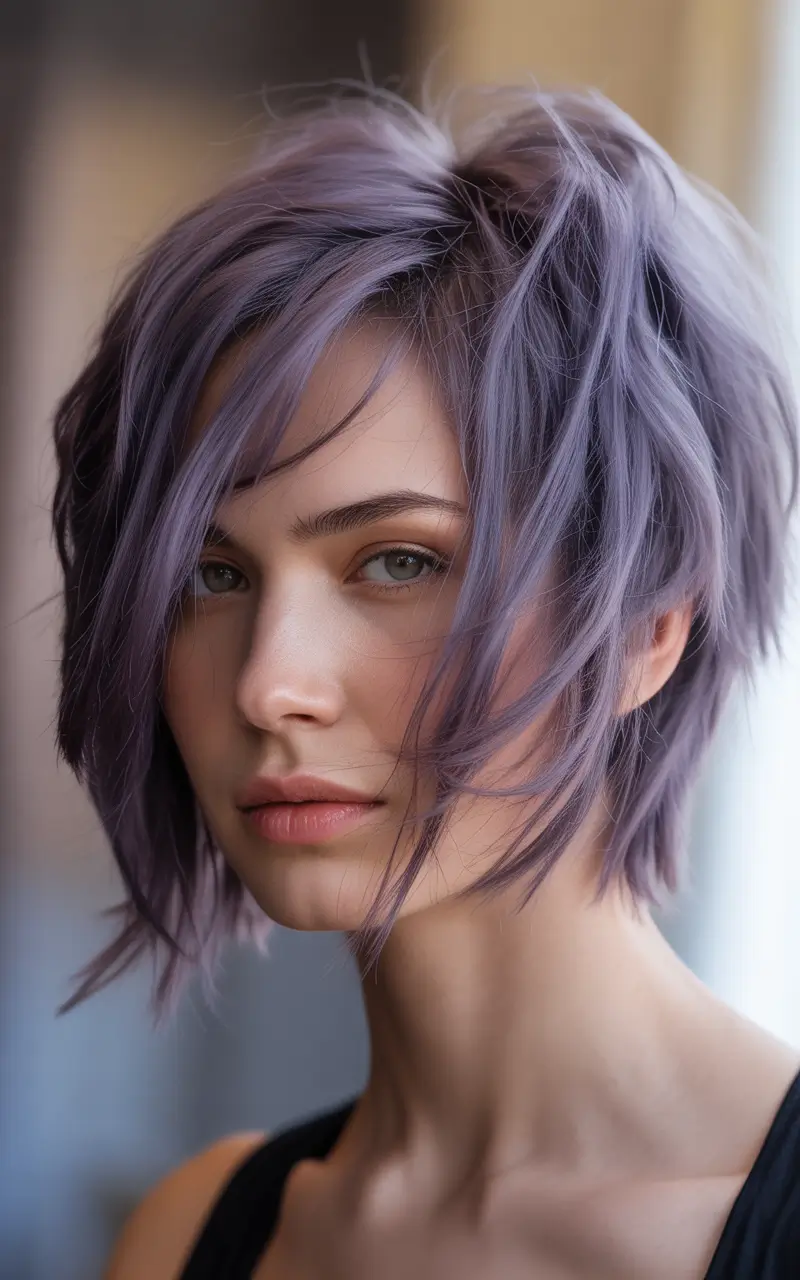 winter haircuts for women over 40 textured lavender bob for a bold winter statement