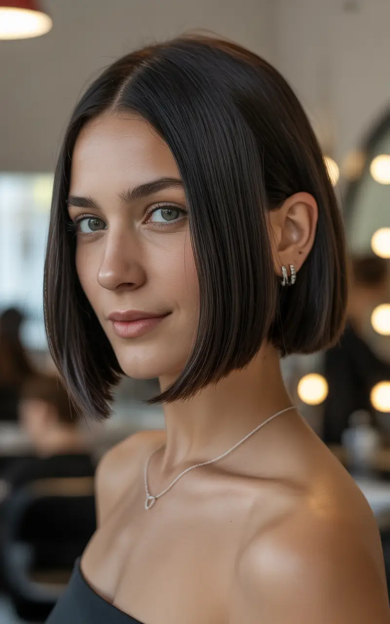 winter haircuts for women over 40 precision glass bob with center part
