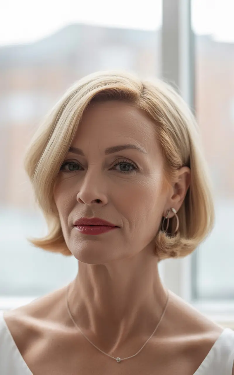 winter haircuts for women over 40 classic short bob with a soft side sweep