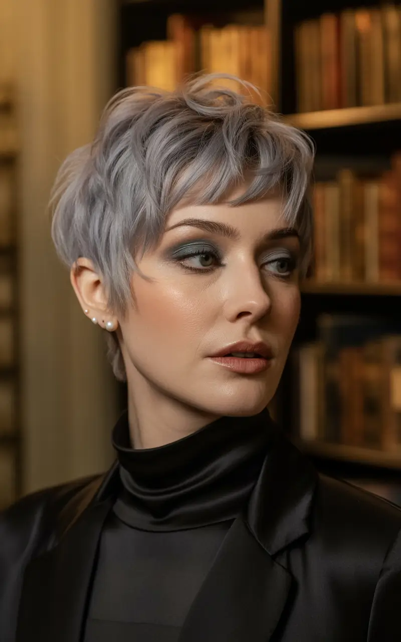 winter haircuts for women over 50 frosted pixie with modern texture
