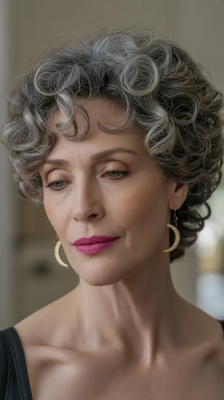 winter haircuts for women over 60 Short Voluminous Curls with Natural Dimension
