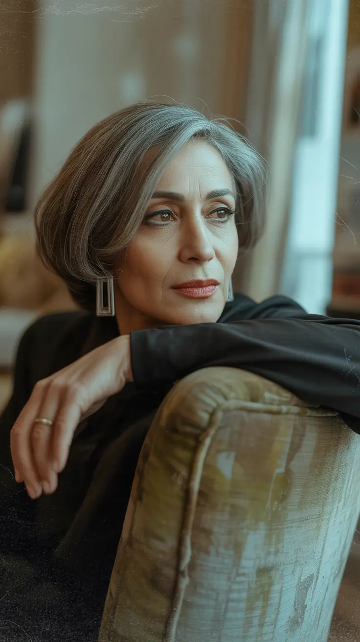 winter haircuts for women over 60 Classic Silver Bob with Side Sweep