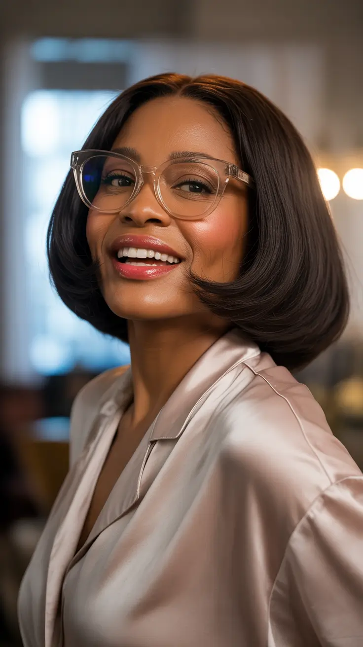 winter haircuts for women over 60 Classic Rounded Bob with Gloss Finish