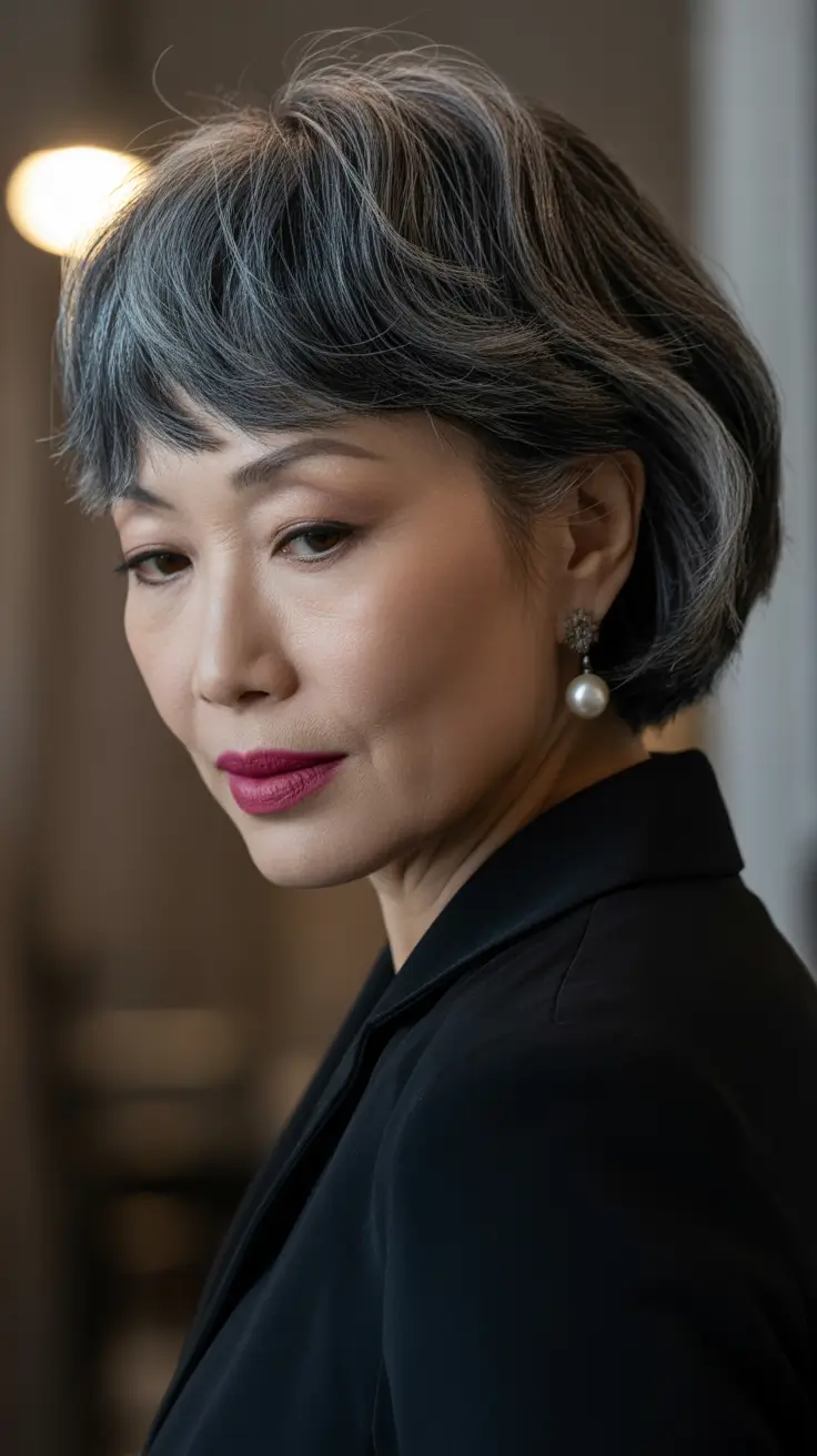 winter haircuts for women over 60 Textured Gray Crop with Feminine Edge