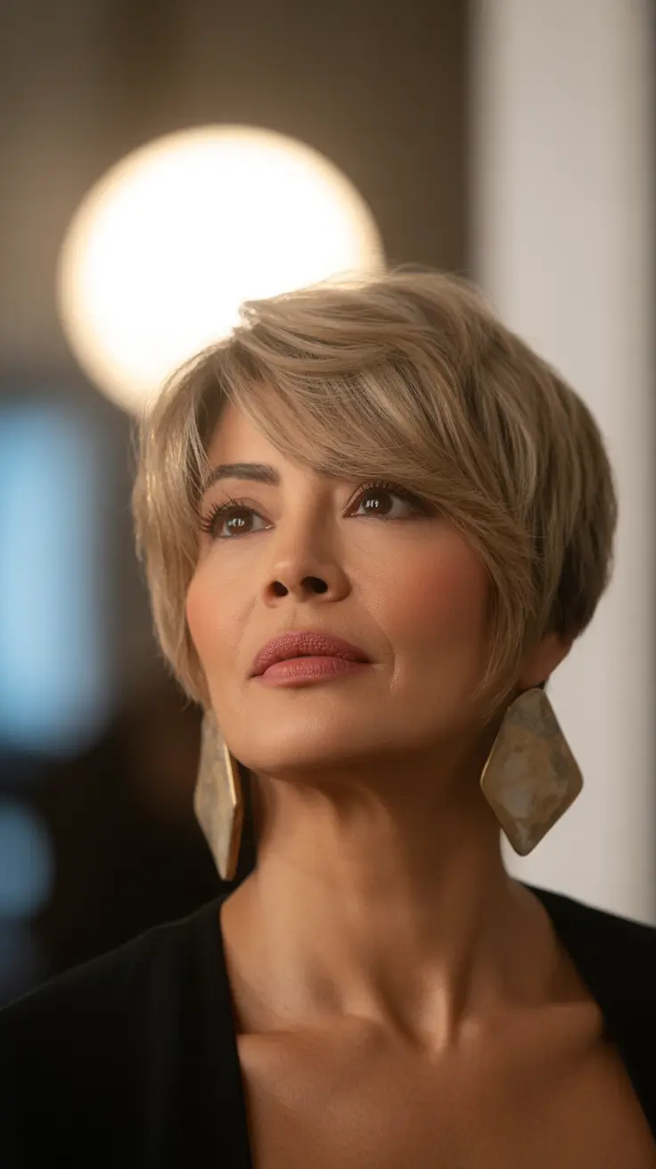 winter haircuts for women over 60 Modern Tapered Crop with Volume Bangs
