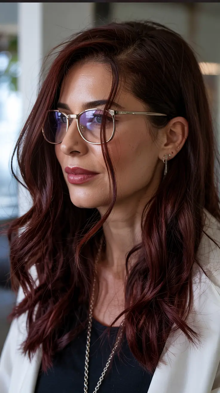 winter hairstyles and color for women over 50 Deep Red Elegance