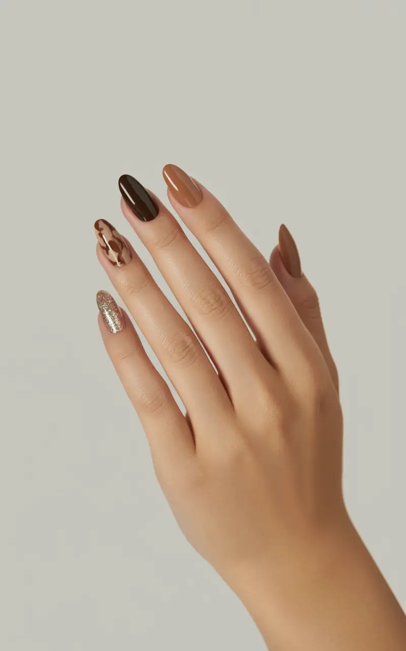 winter acrylic nails 2025-2026 golden brown glaze