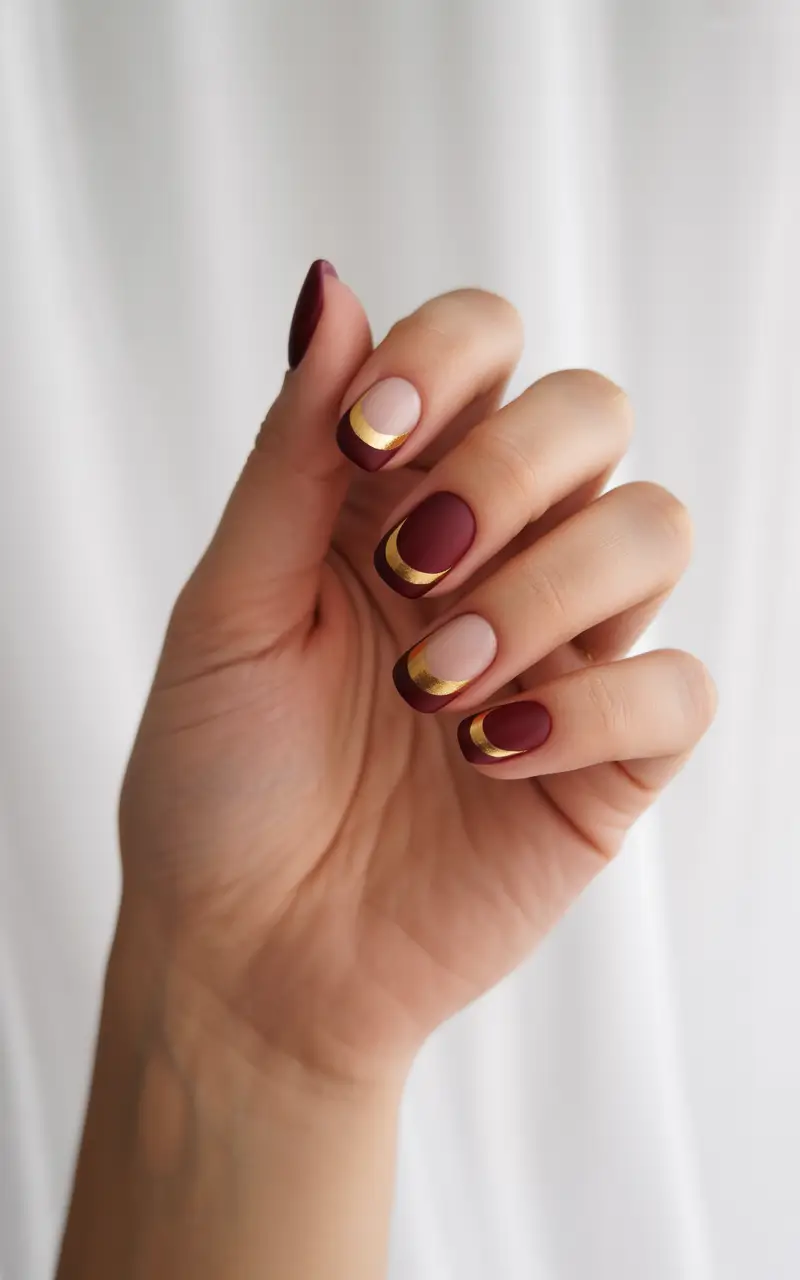 winter acrylic nails 2025-2026 burgundy and gold luxe