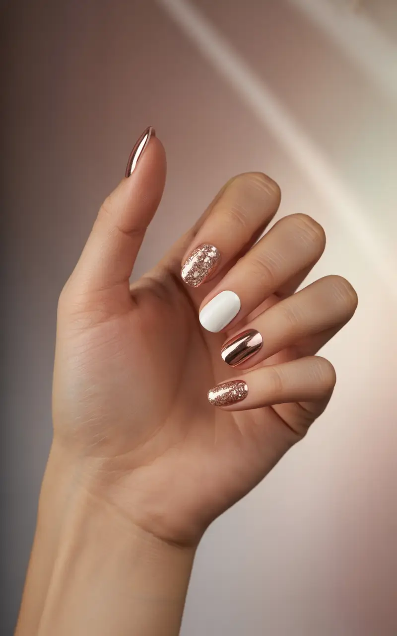 winter acrylic nails 2025-2026 rose gold glow