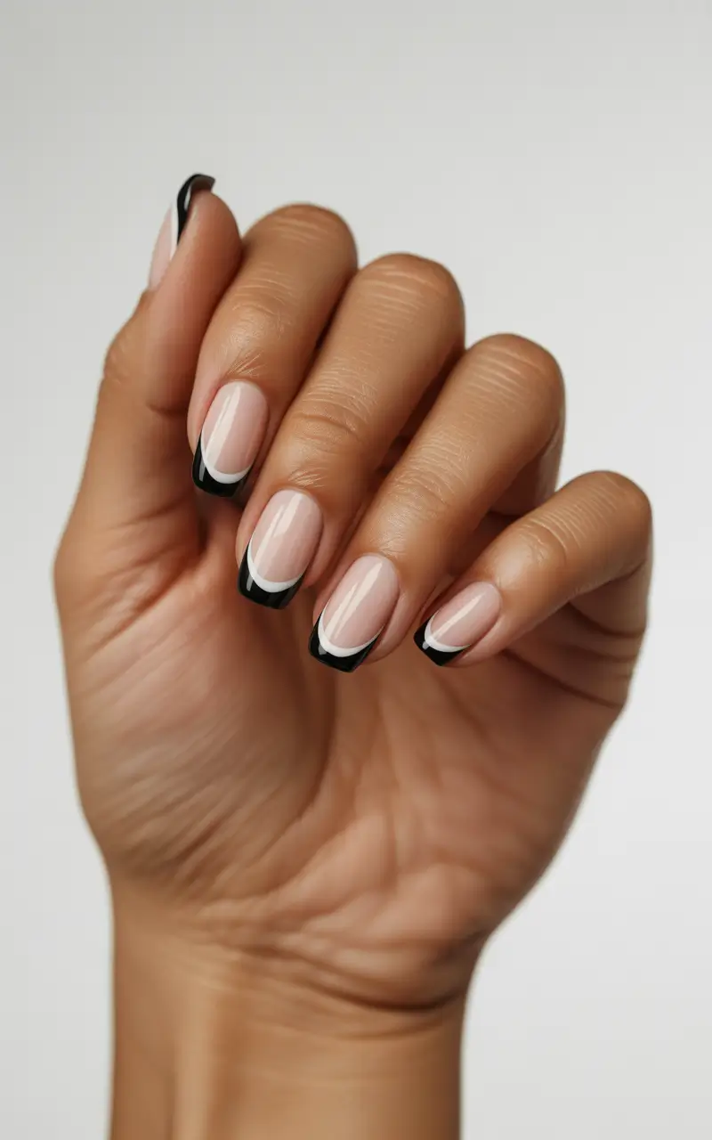 winter acrylic nails 2025-2026 black and white double french