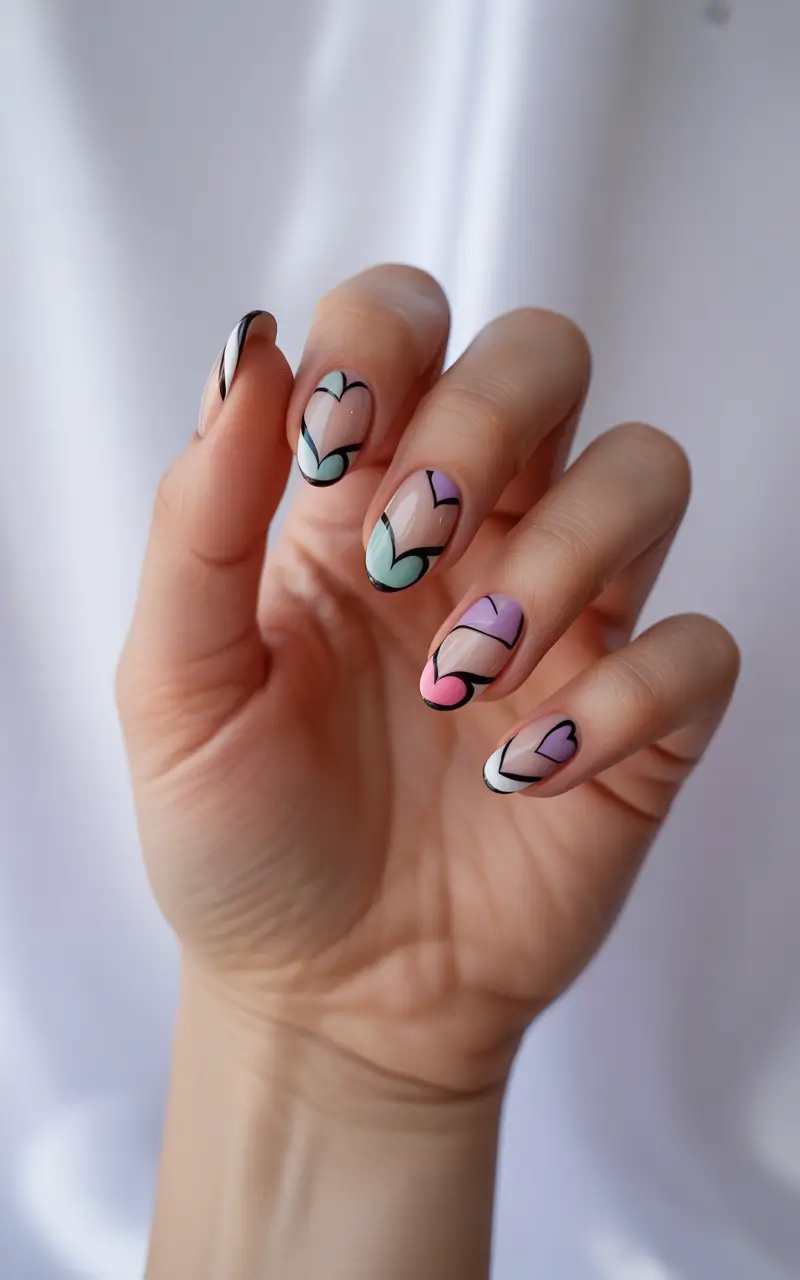 winter acrylic nails 2025-2026 pop art hearts