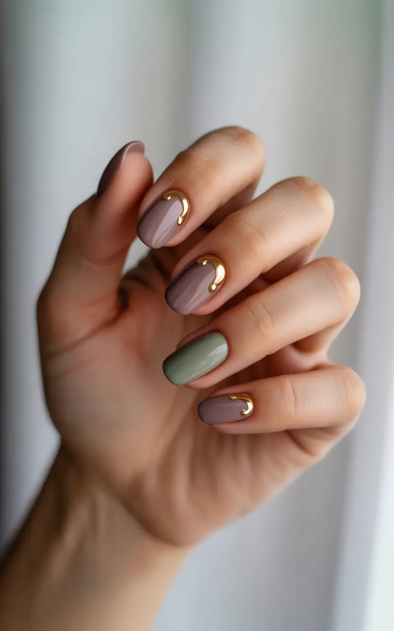 winter acrylic nails 2025-2026 muted sage and cocoa gold