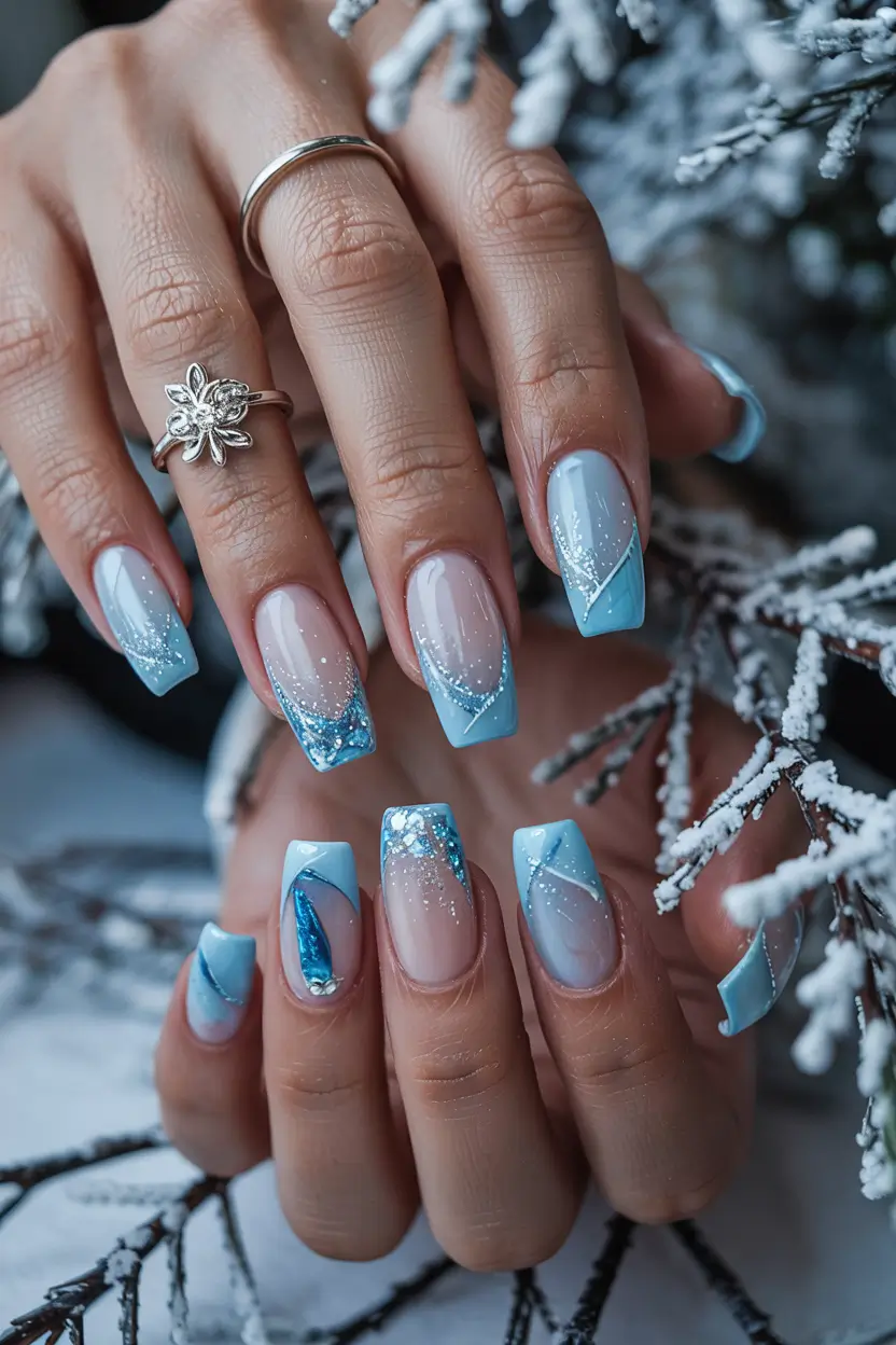 winter color nails Frosty French Glam